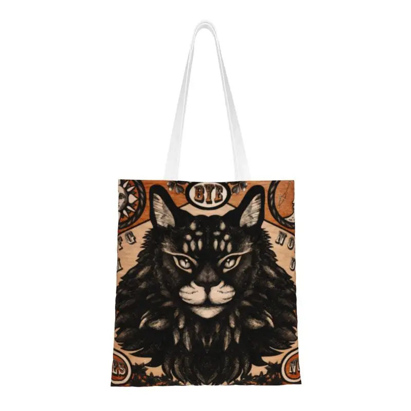 Fashion Printed Ouija Board Witch Shopping Tote Bags Durevole Canvas Shopper Shoulder Maine Coon Handbag
