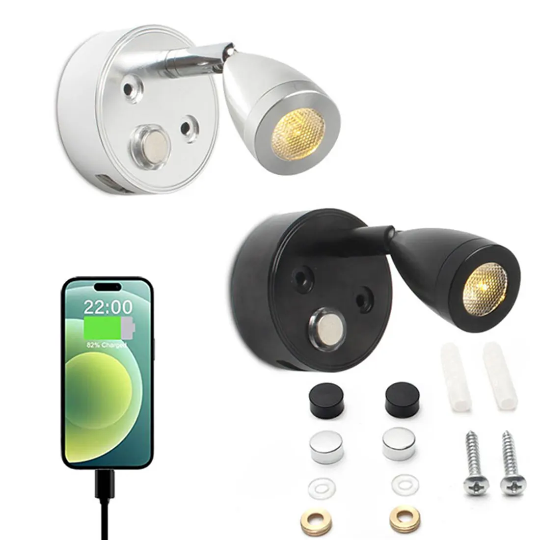4000K Dc10-30V Led Touch Dimmerabile Luce Di Lettura Rv Lampada Da Parete Da Comodino Con Porta Di Ricarica Usb Per Camper Van Truck Boat Lighting
