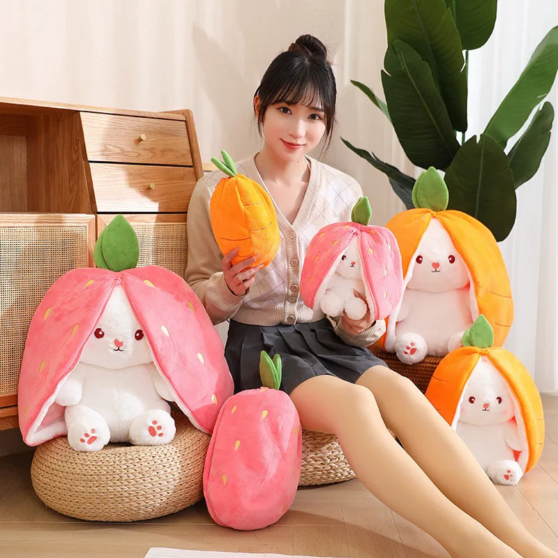 30Cm Fragola Coniglio Fragola Trasformazione Coniglio Frutta Peluche Cuscino Ravanello Piccoli Regali Bambola Coniglio Bianco