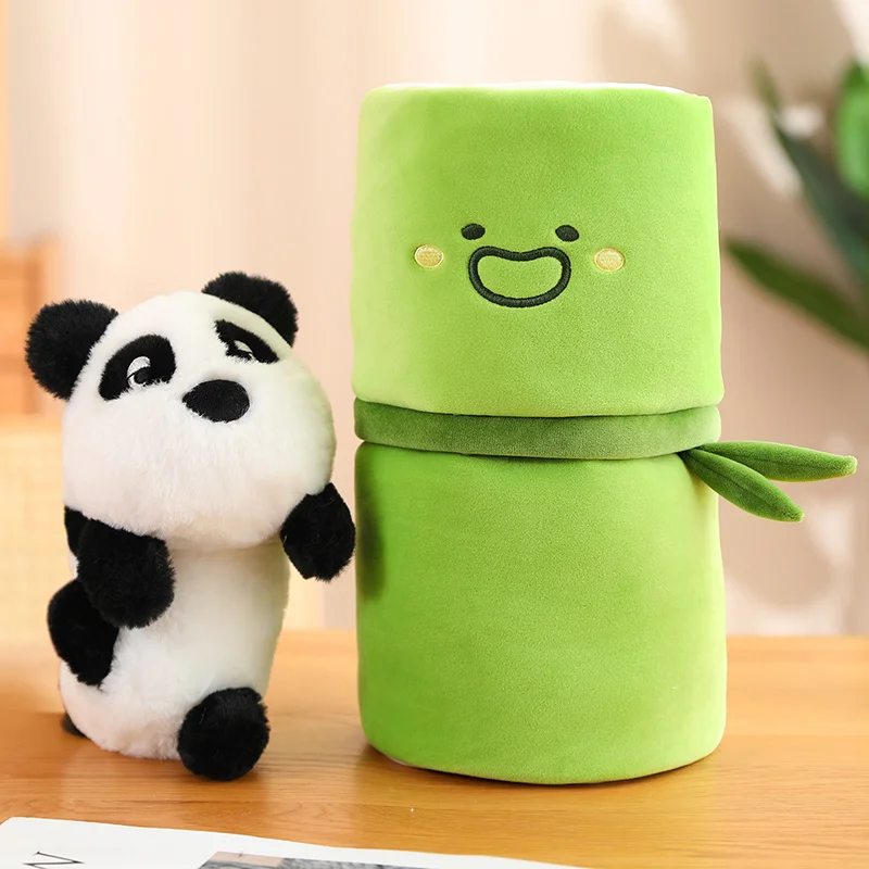 Cute Creative Bamboo Tube Panda Doll Holding Bamboo Panda Trasformato In Peluche Ragazze Bambini Compleanno Regali Di Natale