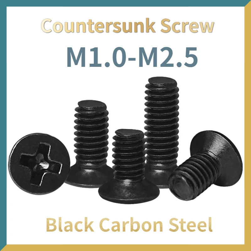 50/ 100 Pz Mini Piccolo Acciaio Nero Croce Phillips Testa Piatta Vite A Testa Svasata M1 M1.2 M1.4 M1.6 M1.7 M2 M2.5