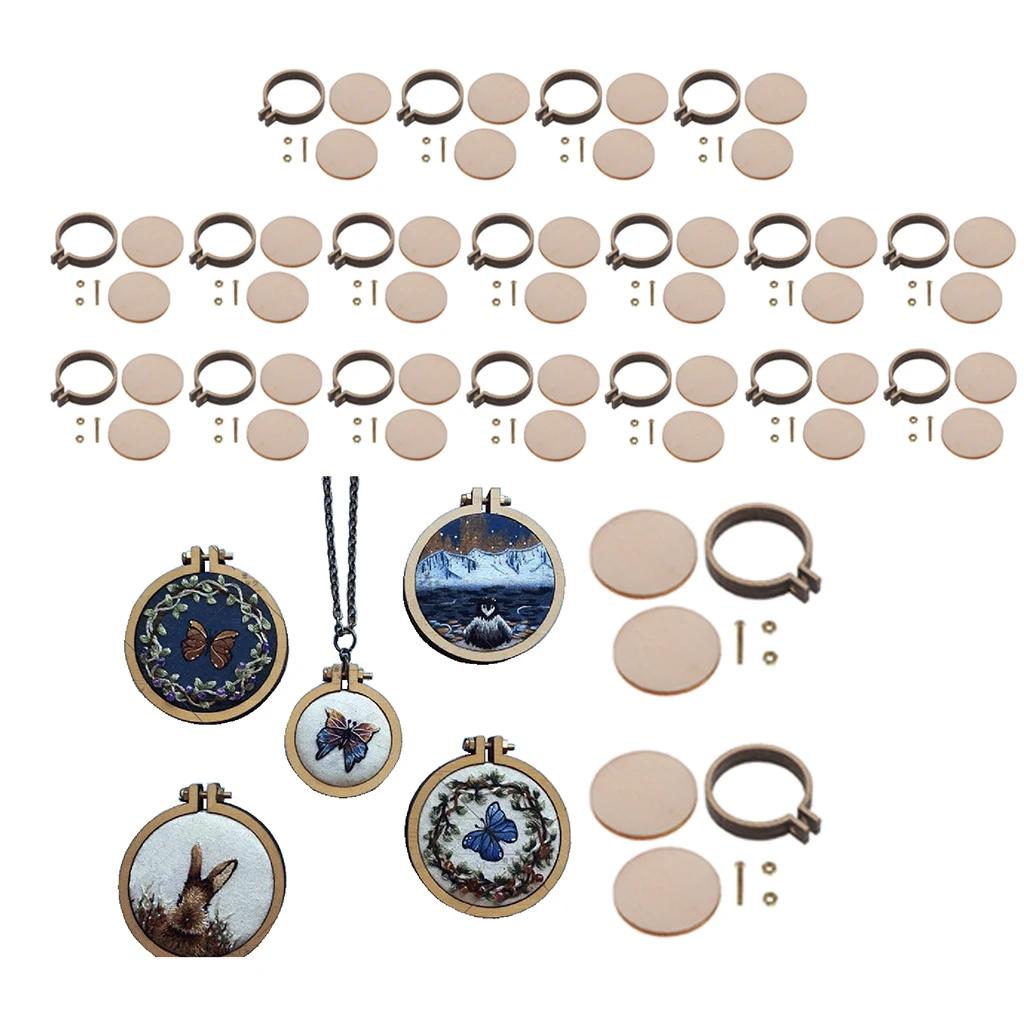 20Pcs Lovely Mini Ring Embroidery Hoop Mini Cerchio In Legno A Punto Croce Per Cornice Ciondolo Fatto A Mano Bomboniere 20Mm 25Mm