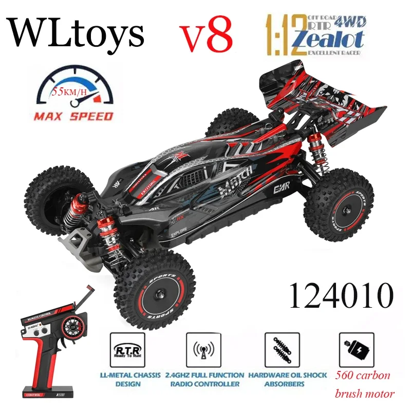 I Più Nuovi Wltoys 124010 V8 1/12 2.4G Racing Rc Cars 4Wd 550 Motor 55 Km/H High Speed Remote Control Car Off-Road Drift Toys