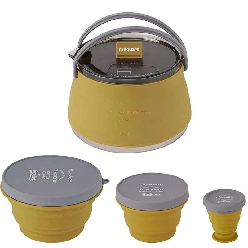 Portable Field Camping Open Fire Coffee Tea Box Pentole Bollitore Pieghevole In Silicone Campeggio All'Aperto Escursionismo Zaino Bollitore Utensili