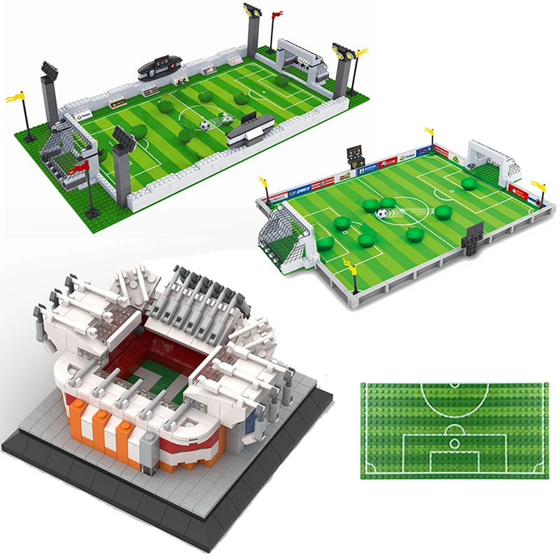 City Soccer Field Model Building Blocks Mattoni Stadio Giocatori Squadra Compatibile Ground Football Floor Gate Sports Base Plate
