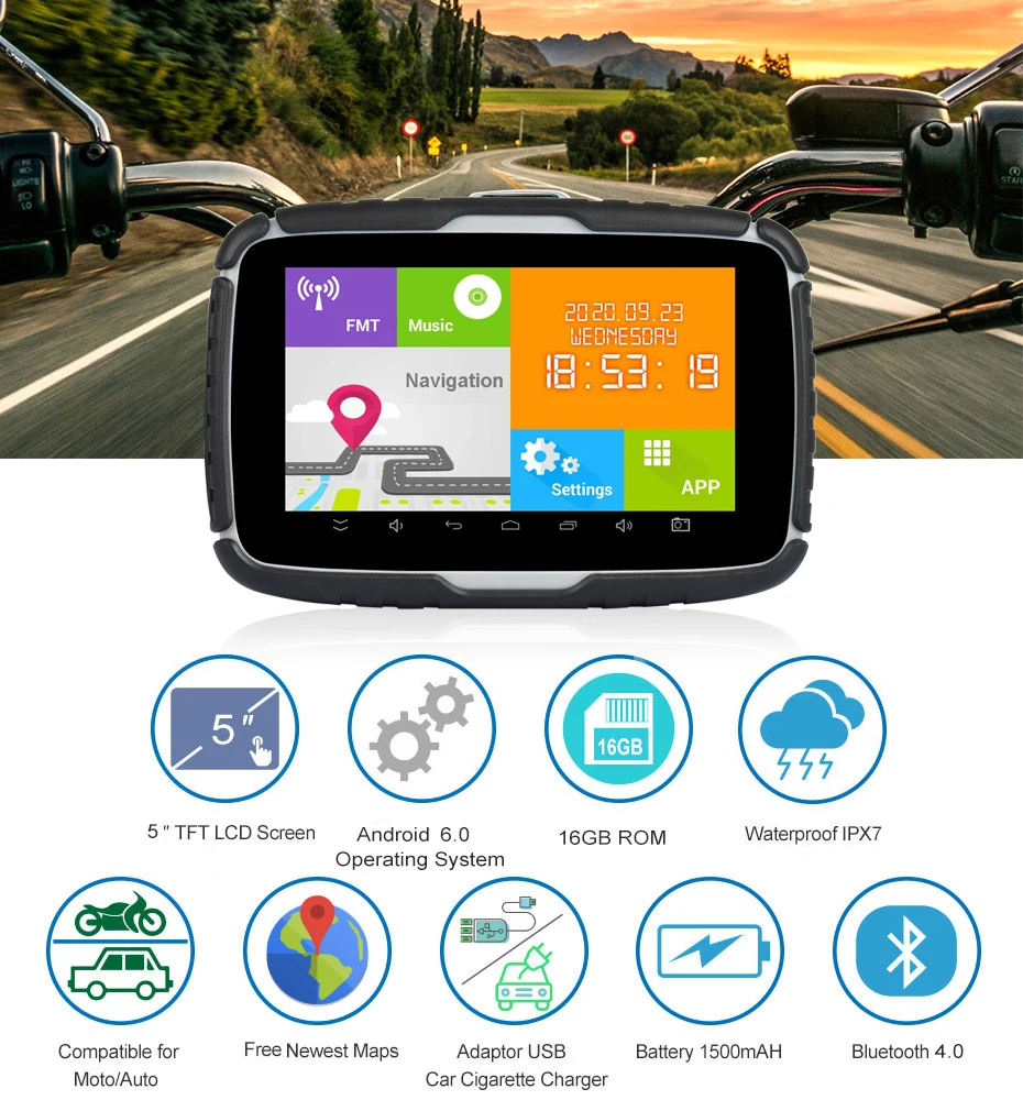Scissor Sports 5 Pollici Android 6.0 Navigatore Gps Ipx7 Impermeabile 16G Flash Ram 1G Mappa Gratuita Navigazione Wifi Per Auto Moto Gps Навигатор