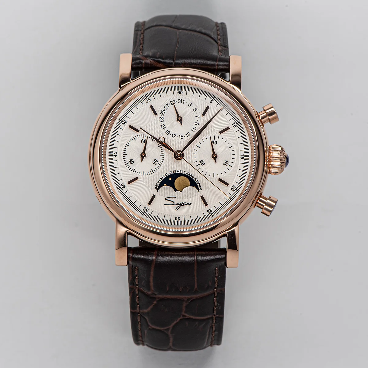 Sugess Pilot Chronograph Orologi Meccanici Da Uomo Impermeabile Originale St1908 Movimento Moon Phase Calendar Orologio Da Polso Swanneck 2022
