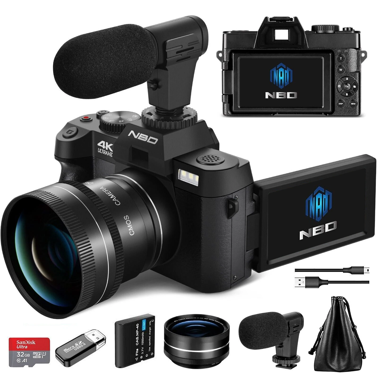 Nbd Digital Photography Camera 4K Wifi Web Cam Vintage Vlog Videoregistratore Youtube 48Mp Videocamera 3 "Flip Screen Fotocamera Digitale