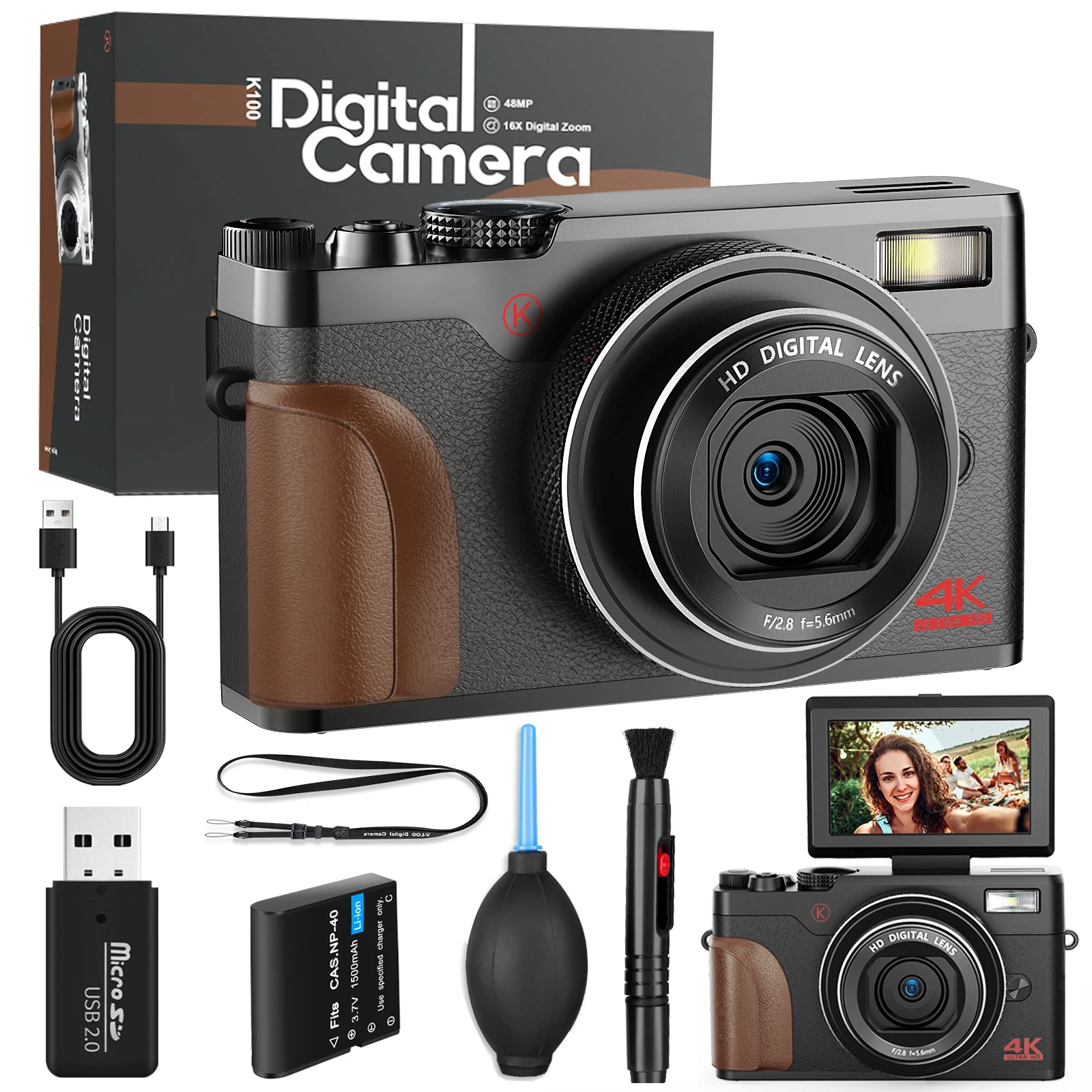 G-Anica Compact Digital Photography Camera 4K Web Cam Vintage Vlog Videoregistratore Youtube 48Mp Videocamera 3 Pollici Flip Screen