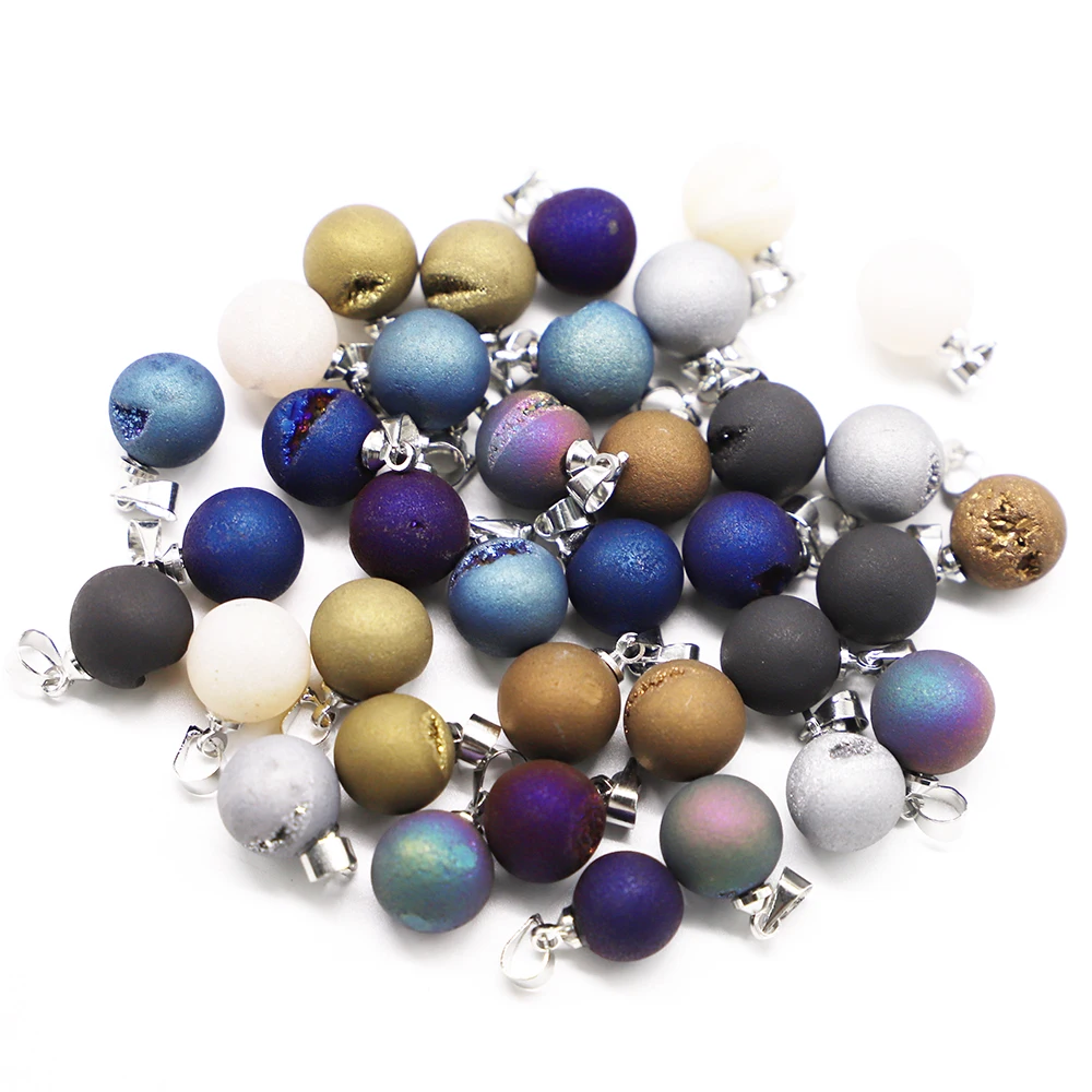 10Mm Vendita Pietra Naturale Multicolore Real Lucky Face Agate Collana Pendenti Geode Onyx Benedizione Charms Creazione Di Gioielli 12 Pezzi