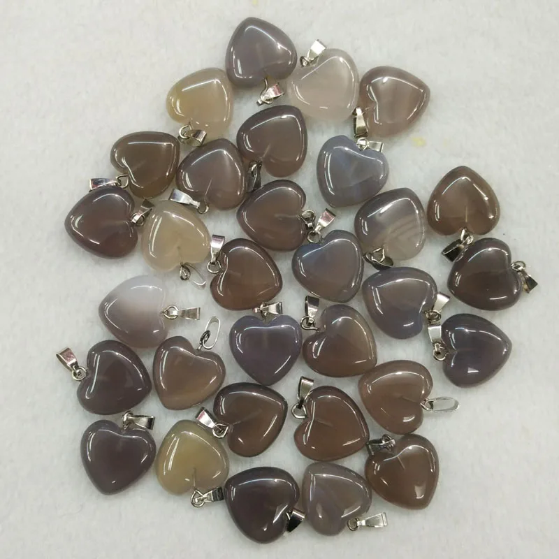 2018 New Fashion Top Quality Natural Grey Onyx Heart 16Mm Ciondoli Charms Per La Creazione Di Gioielli 50 Pz/Lotto Spedizione Gratuita All'Ingrosso