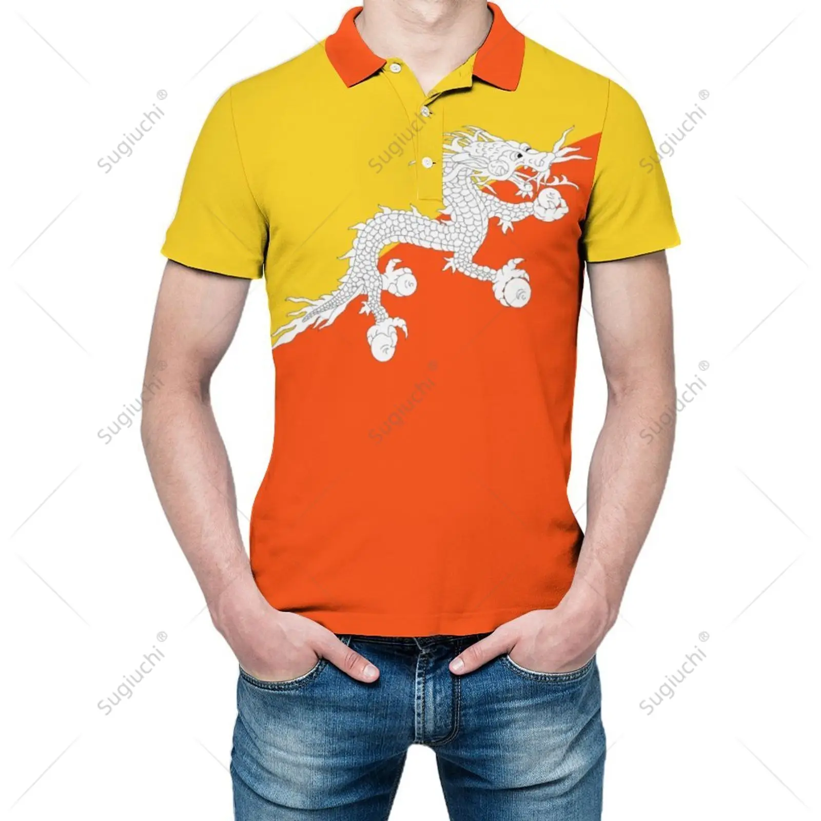 Polo Unisex Bandiera Bhutan Stampa 3D Uomo Polo Abbigliamento Moda Tute Maniche Corte