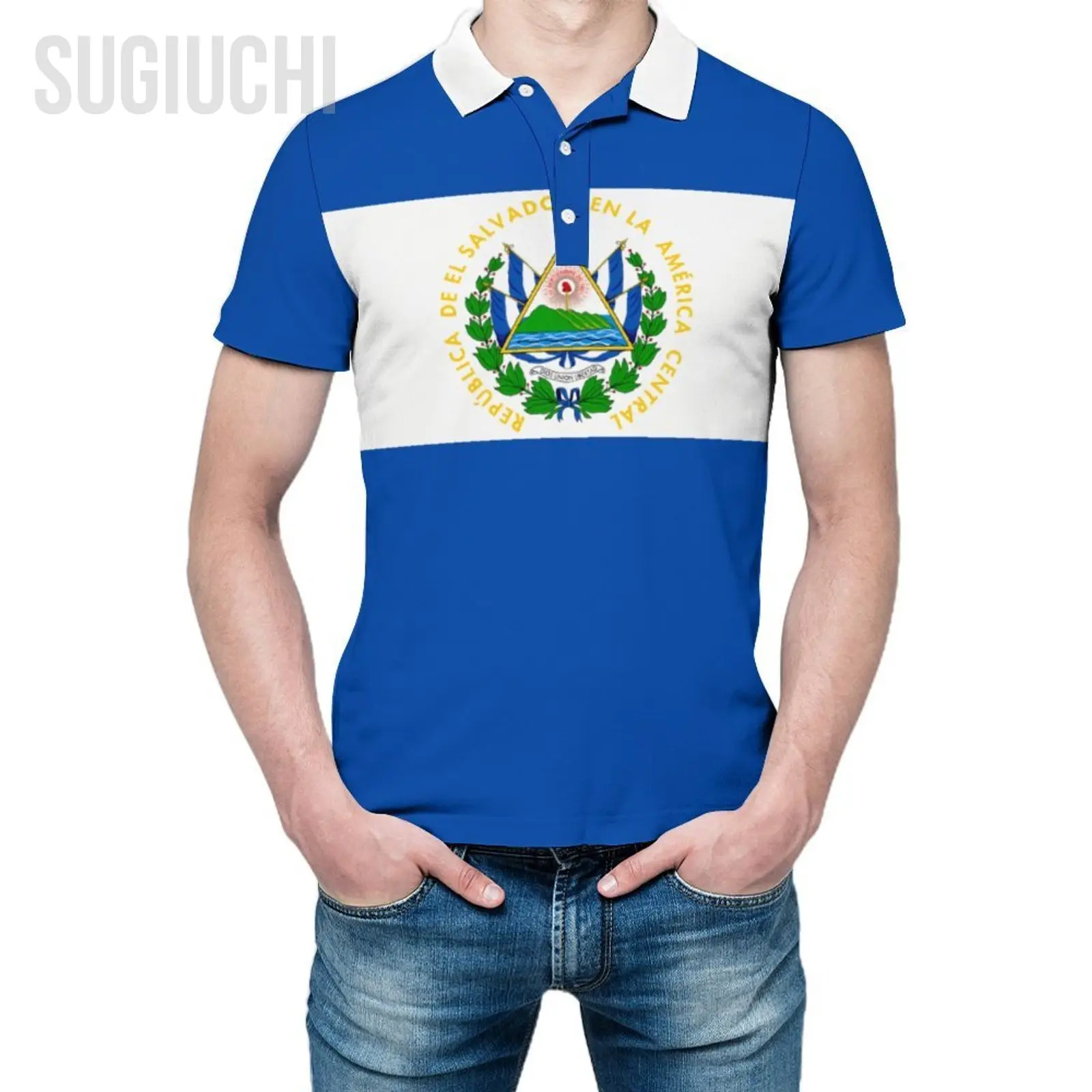 Polo Unisex El Salvador Flag 3D Print Uomo Polo Abbigliamento Moda Tute Maniche Corte