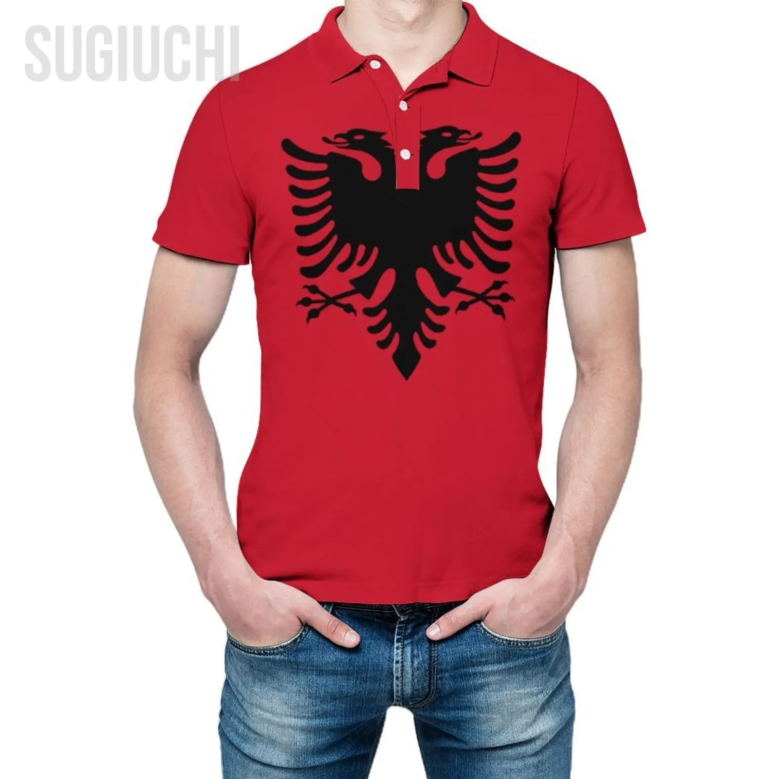 Polo Unisex Bandiera Albania Stampa 3D Albania Uomo Polo Abbigliamento Moda Tute Maniche Corte