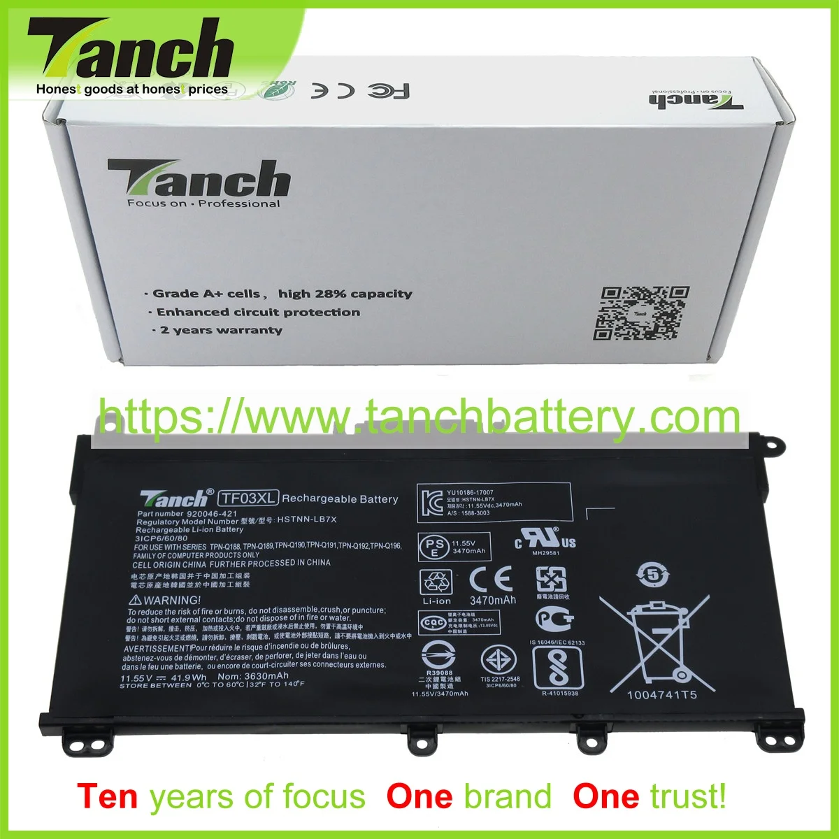 Batteria Per Laptop Tanch Tf03Xl 920070-855 Per Hp Pavilion X360 Convertible Muslimex 11.55V 3 Celle