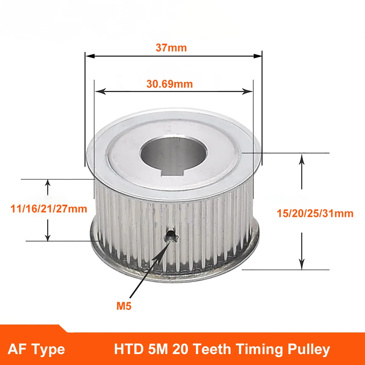 Htd 5M 20 Teeth Timing Pulley Synchronus Wheel Af Keyway Bore Aluminium Idler Pulley Tooth Width 11 16 21 27Mm