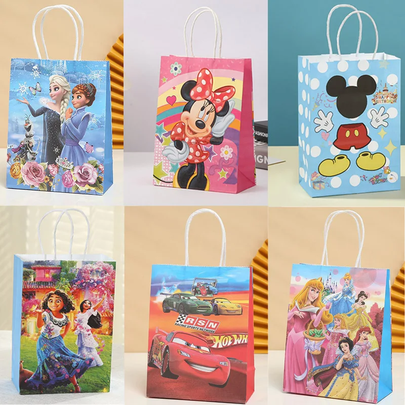 6Pcs Disney Elsa Cars Minnie Mickey Mirabel Gift Bags Candy Loot Bags Festa Di Compleanno Festival Decor Kids Favor Party Supplies