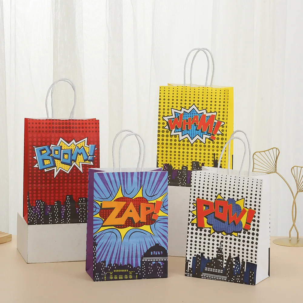 Superhero Boom Tote Bags Paper Pow Candy Gifts Packaging Bags Kid Boy Spiderman Birthday Party Decoration Baby Shower Supplies
