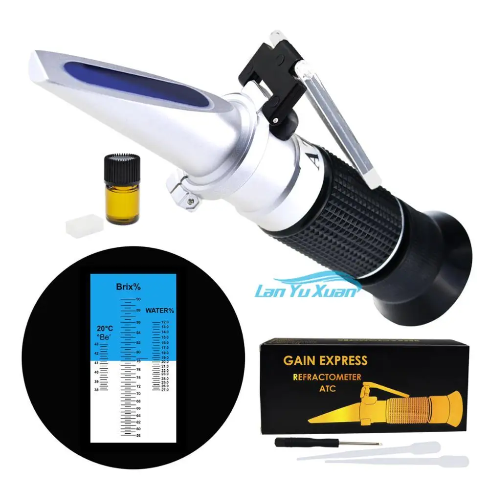 Rifrattometro Per Miele 3 In 1 Brix/Moisture/Baume Tester Meter Atc, Tri-Scale 58-90%/12-27%/38-43Be ', Livello Del Contenuto Di Acqua Di Zucchero