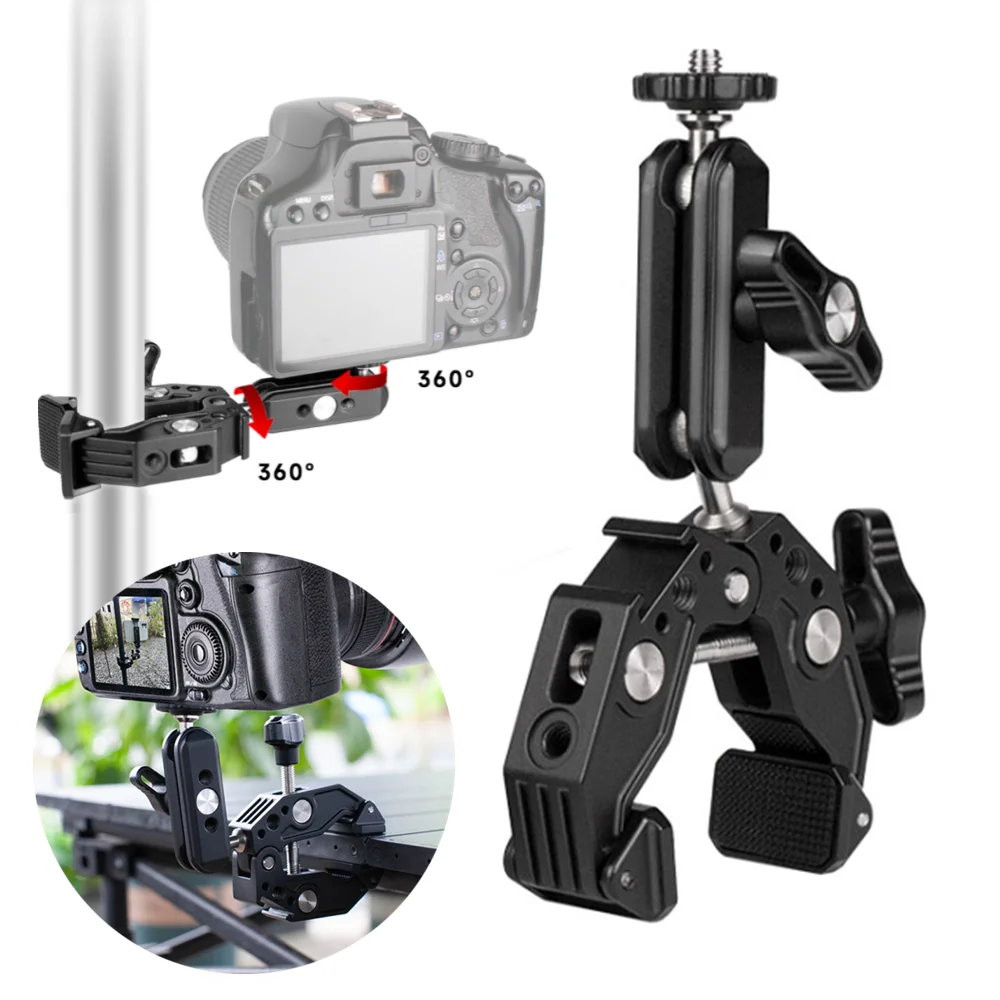 Super Clamp Camera Clamp Mount Monitor 360 ° Ballhead Magic Arm Adapter With1/4 "-20 3/8" Per Canon Nikon Dslr Camera/Gopro/Lights