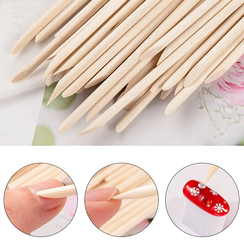 100Pcs Spingi Cuticole In Legno Nail Art Stick Double-Side Orange Wood Manicure Remover Stick Nail Gel Polish Bastoncini Da Disegno Salon