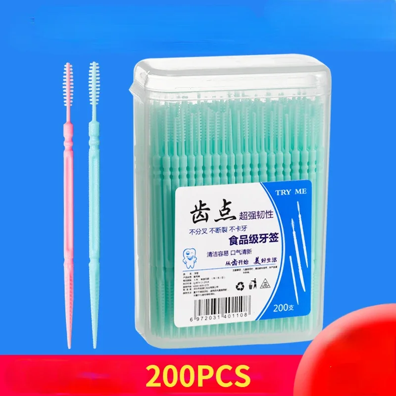200 Pz/Scatola Filo Interdentale A Doppia Testa Spazzolino Interdentale Per Stuzzicadenti Spazzolino Per Denti Stick Dentale Per L'Igiene Orale Stuzzi
