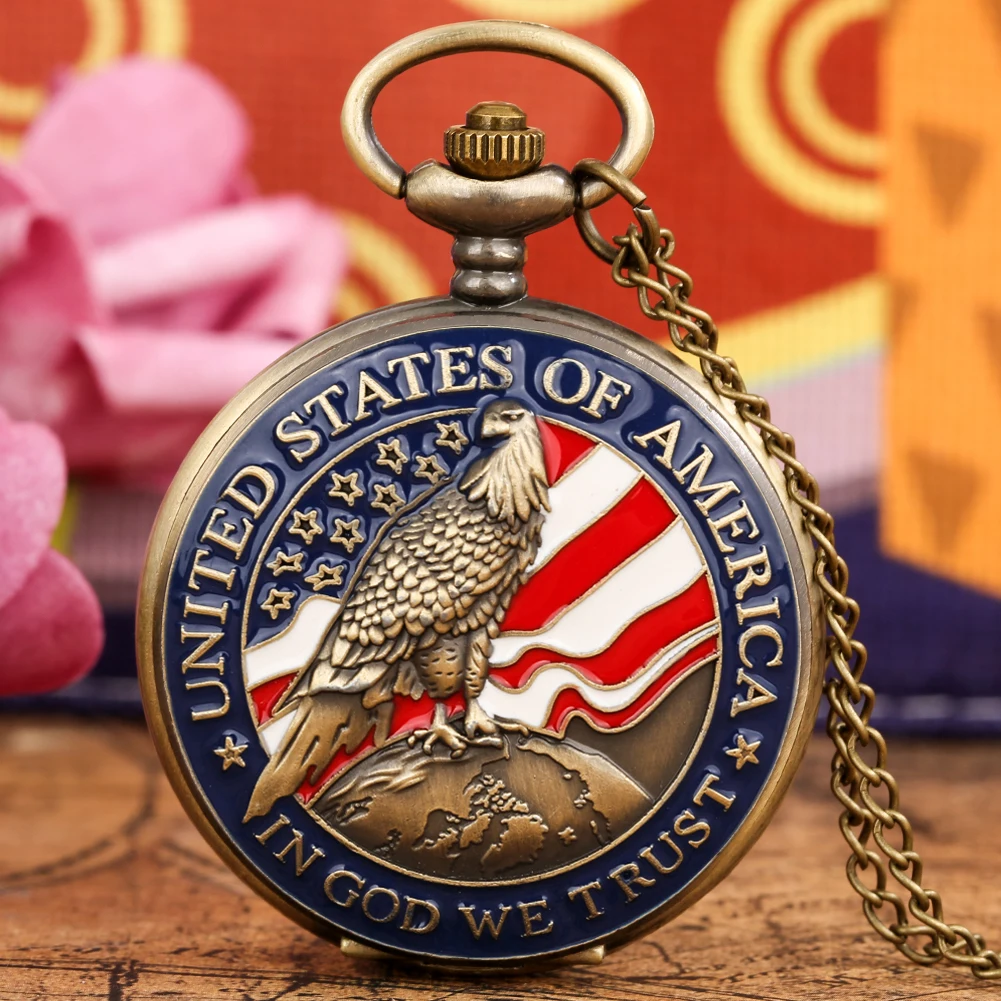 In God We Trust American Eagle Orologio Da Tasca Al Quarzo Vintage Bronze Stati Uniti D'America Collana Pendente Migliori Oggetti Da Collezione