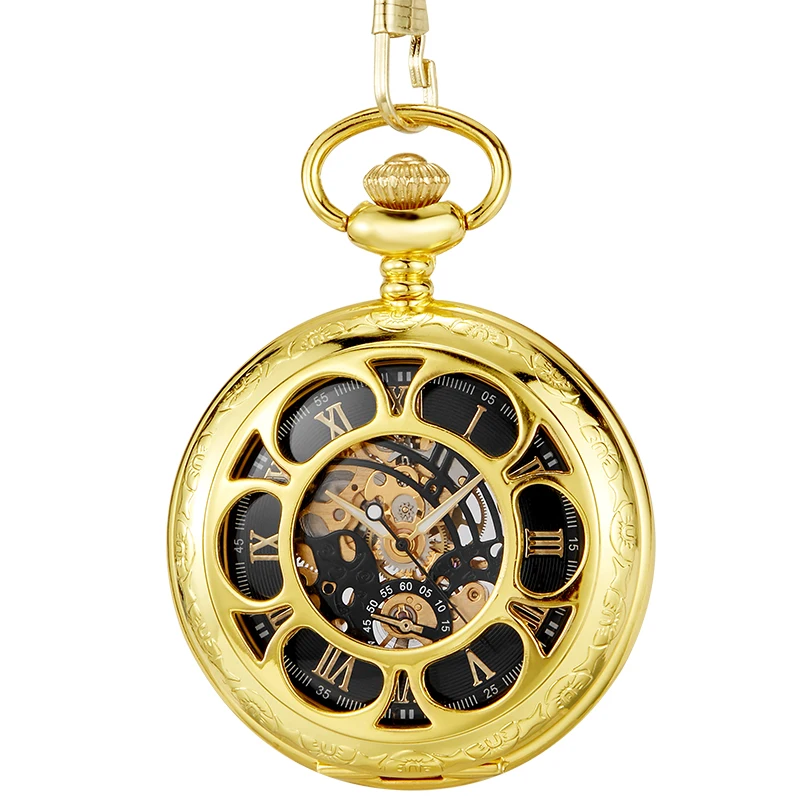 Orologio Da Tasca Meccanico Vintage Skeleton 6 Hollow Roman Numeral Reloj Fob Chain Pendant Hand-Winding Men Mechanisch Zakhorloge