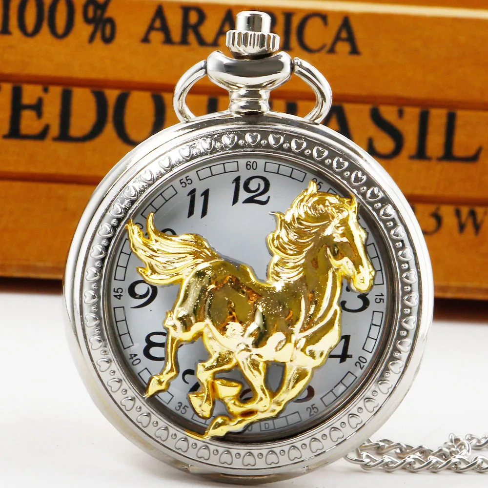Cool Golden Horse Quartz Pocket Watch Collection Collana Con Ciondolo Personalizzato Pocket & Fob Orologi Regalo Maschile