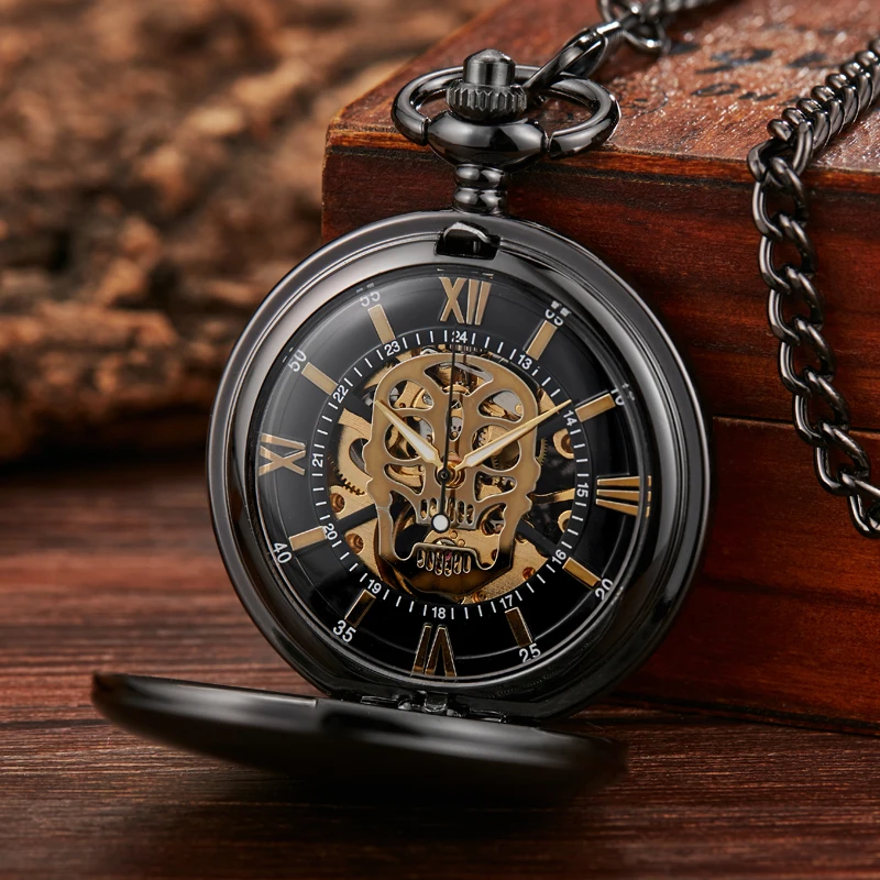 Orologio Da Tasca Meccanico Con Teschio D'Oro Steampunk Skeleton Orologio A Vibrazione Manuale Con Catena Per Collezione Uomo Donna