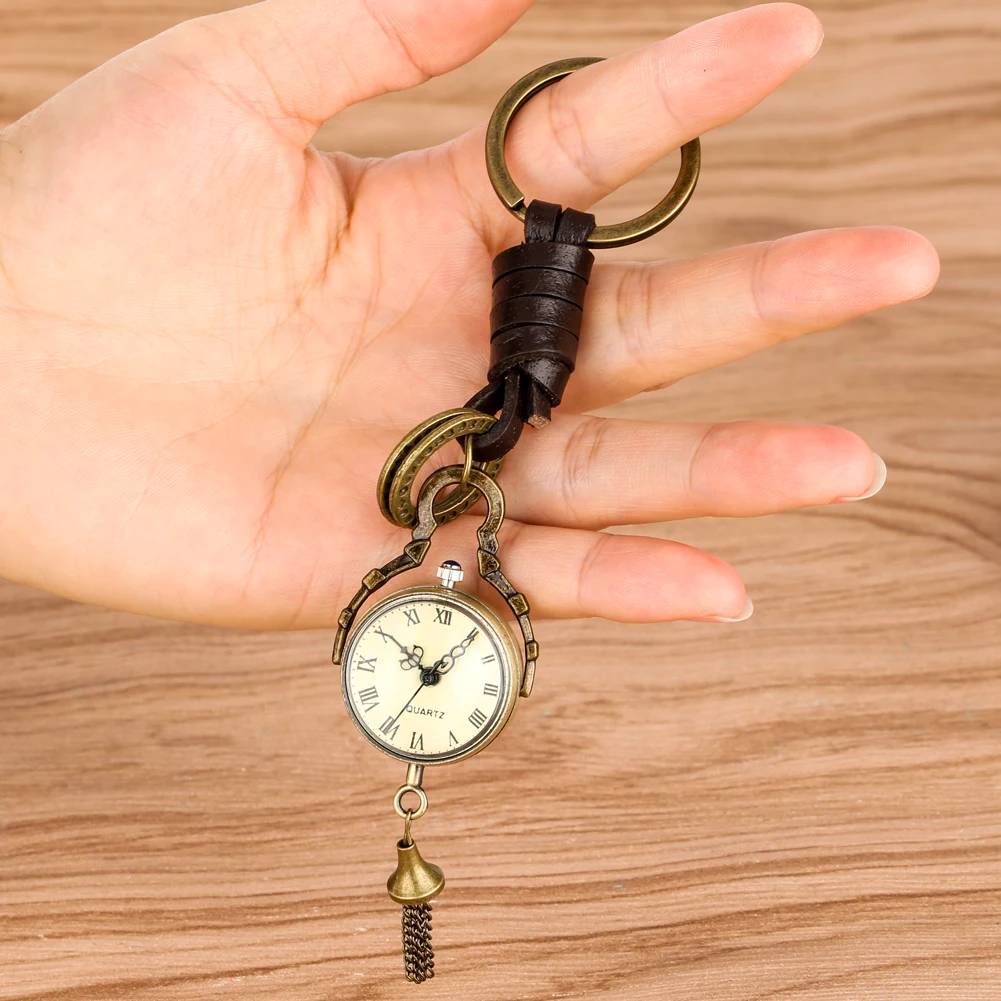 Antique Bronze Bullseye Keychain Watch Black/Yellow Classic Quartz Pocket Watch Men Women Vintage Collectibles Relógio De Bolso