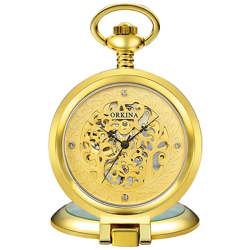 Orologio Da Tasca Meccanico Color Oro Di Lusso Per Uomo Donna Steampunk Skeleton Hollow Fob Chain Pendant Golden Roman Montre De Poche