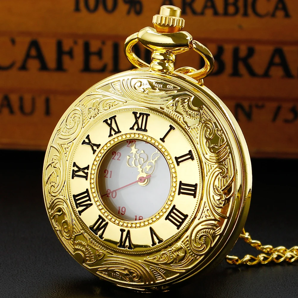 Specchio Acrilico Luxury Gold Pocket Watches Collection Numeri Romani Custodia Ciondolo Tasche Al Quarzo Orologio Regalo Reloj Hombre