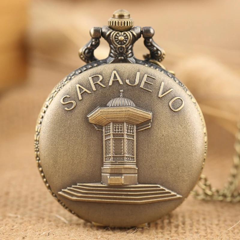 Retro Bronze Thumb Sapele Sebli Pavilion Fountain Design Quartz Pocket Watch Collana Catena Fob Ciondolo Catena Collezioni D'Arte