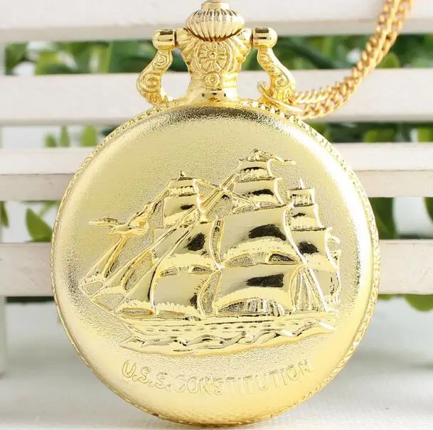 Golden Smooth Sailing Collezione Antica Donna E Uomo Regalo Di Buona Qualità Pockte Watch E Fob Chain Gift Po6215