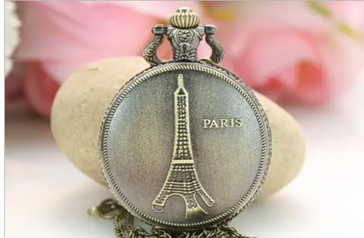 Vintage Bronzo Antiquariato Torre Eiffel Fashion Quartz Collection Uomini E Donne Regalo Collana Orologi Da Tasca