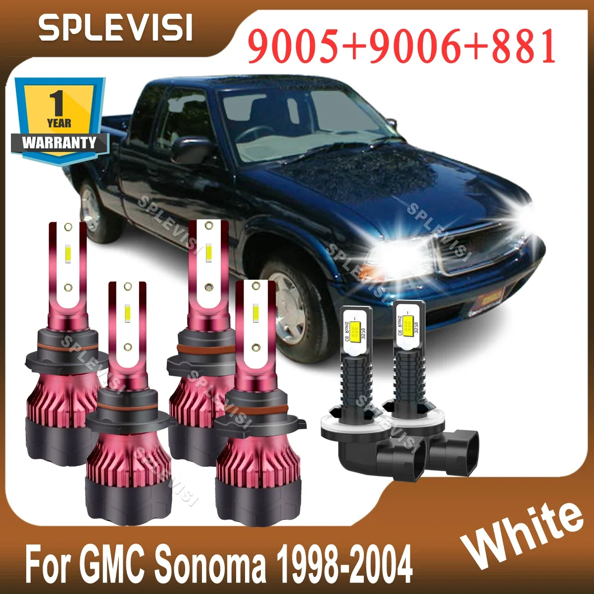 4X High Beam 9005 Low Beam 9006 + 2X881 Kit Fendinebbia Per Gmc Sonoma 1998 1999 2000 2001 2002 2003 2004 Plug & Play Luci Bianche
