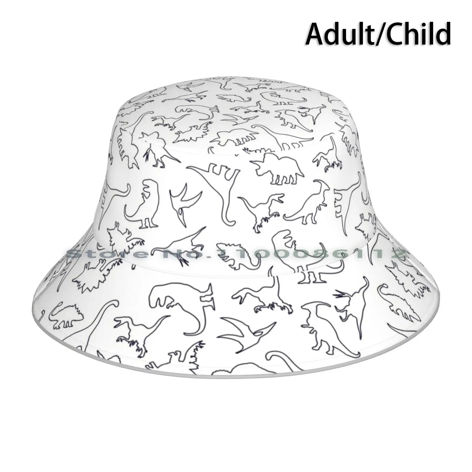 Dinosaur Pattern Outline ( Dark Outline) Cappello Da Pescatore Cappello Da Sole Dinosauri Tyrannosaurus T Rex Pterodattyl Pteranodon Muslim