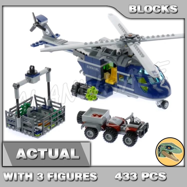 433Pcs Jurassic World Blue Helicopter Purse Bike Velociraptor Model Building Blocks Dinosaur Toy Gifts Compatibile Con 10925
