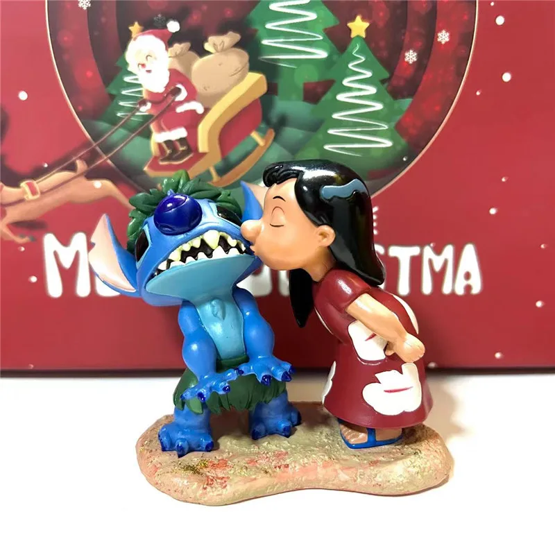 Kawaii Disney Lilo Kiss Stitch Figures Beach Series Cartoon Anime Action Figuras Toys Stitch Model Dolls Ornaments Regalo Per Bambini