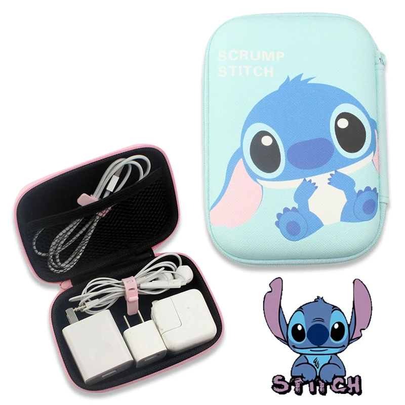 Disney Stitch Data Cable Storage Bag Cartoon Portable Auricolare Organizer Carry Case Travel Digital Usb Hard Disk Protection Bag
