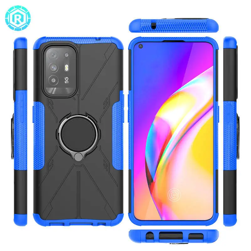 For Oppo  A94 A95 F19 Pro Plus Reno 5F 5Z 5 Lite Phone Case, Mecha Bear Shockproof Inlaid Folding Ring Magnetic Onboard Cover