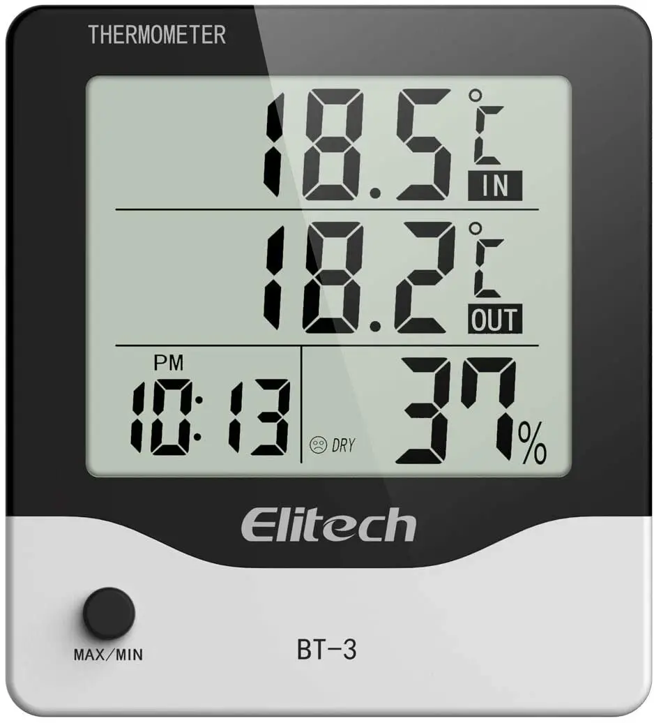 Elitech Bt-3 Lcd Igrometro Digitale Per Interni/Esterni Termometro Monitor Di Umidità Monitor Di Temperatura E Umidità Ambiente Con Orologio