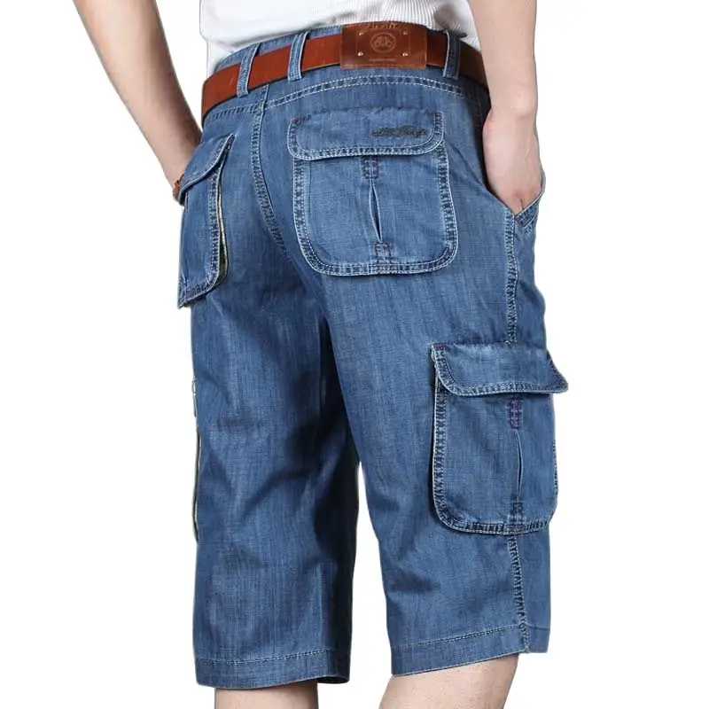 Estate Nuovo Di Marca Del Mens Dei Jeans Denim Shorts Cotone Cargo Shorts Grande Tasca Allentata Larghi Pantaloni Larghi Del Piedino Ricamo Bermuda Be