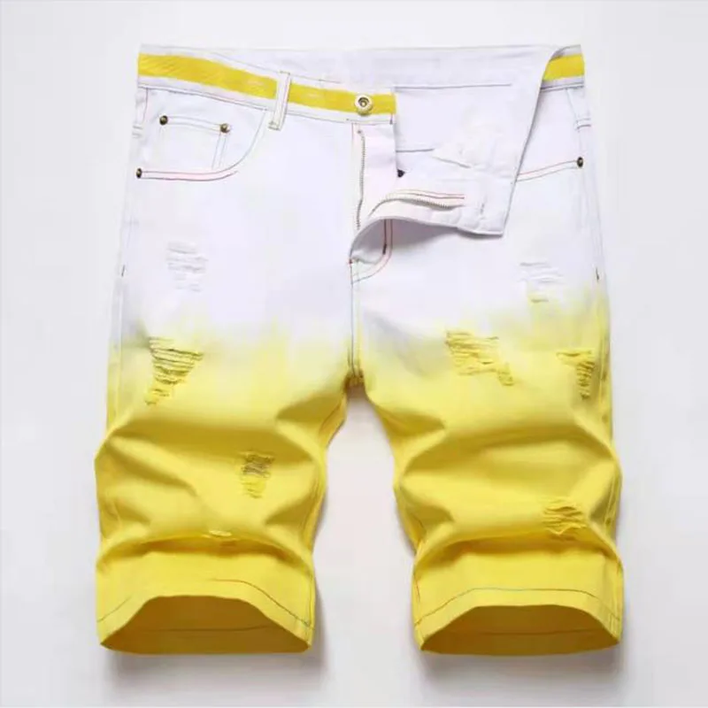 2022 Estate Nuova Moda Uomo Jeans Corti Strappati Colorati Marca Bermuda Pantaloncini Casual In Cotone Vaqueros Hombre Denim Shorts 28-42