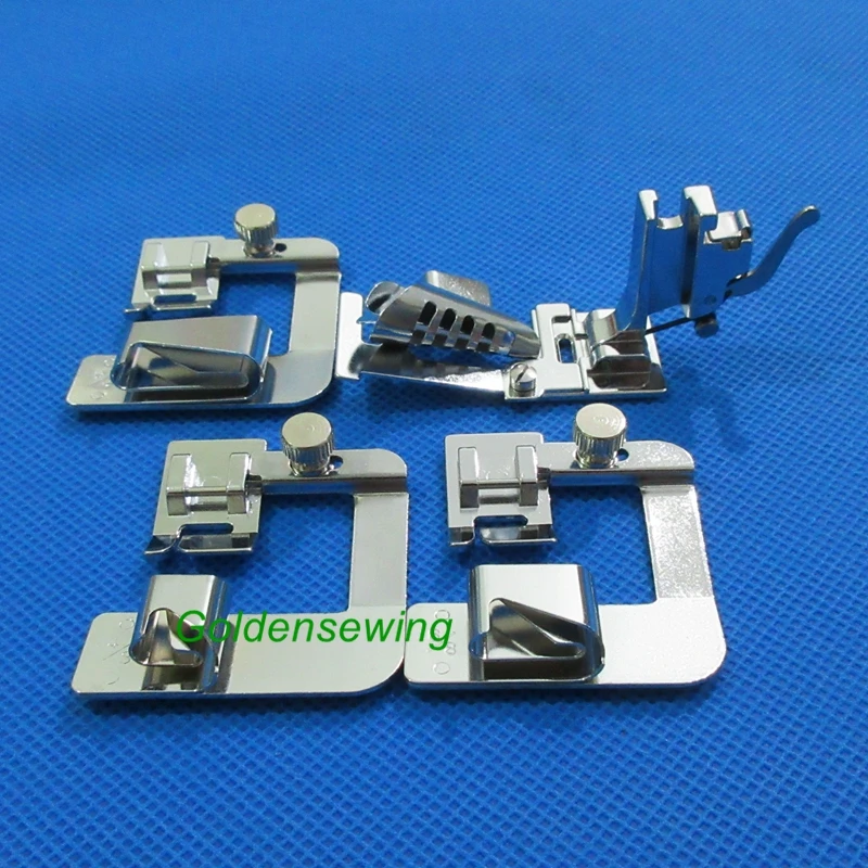 4 Pz Per Kenmore Fratello Husqvarna Viking Mega Quilter Ad Alta Gambo Bias Tape Binder, Rullo Hemmer Piede