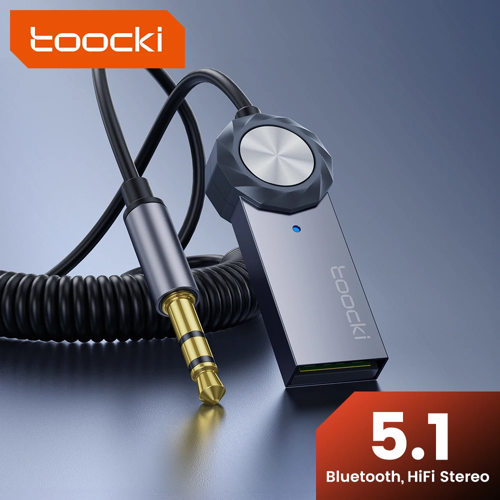 Toocki Bluetooth Aux Adapter Usb A Jack Da 3.5Mm Car Audio Music Mic Bluetooth 5.1 Kit Vivavoce Per Trasmettitore Bluetooth Per Auto