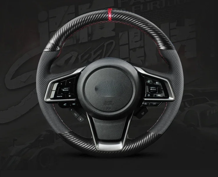 For Subaru Xv Leather + Carbon Fiber Hand Stitched Steering Wheel Cover