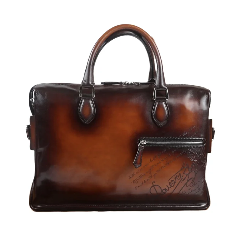 Fatto A Mano Vintage Togo Vera Pelle Venezia Valigetta Laptop Messenger Bag Portafoglio Attache Business Case Uomo Patina Borsa