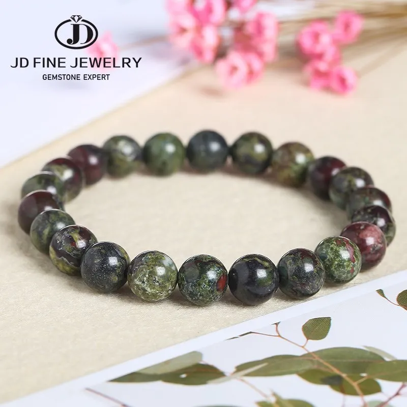 Jd Natural Dragon Blood Stone Braccialetti Elastici Donna Uomo Charm Dinosaur Jasper Beads Lucky Chakra Jewelry Regalo Di Gioielli Speciali